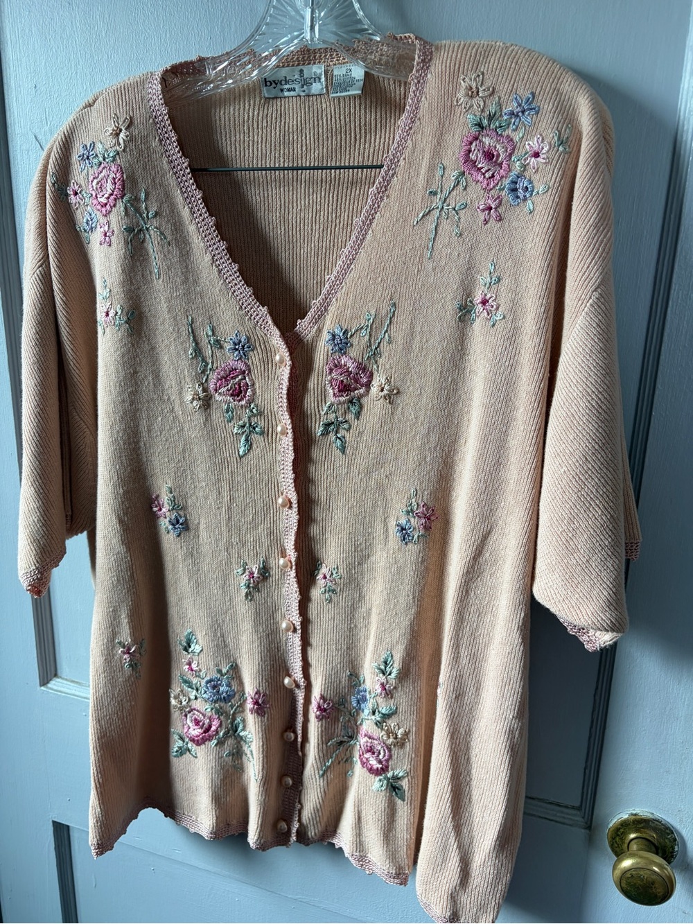 Embroidered Peach Floral V-Neck Cardigan 1-02